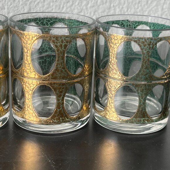 Vintage Culver Piza Double Shot Glasses // Set of 4 Gold & Green Textured Design - Picture 5 of 7